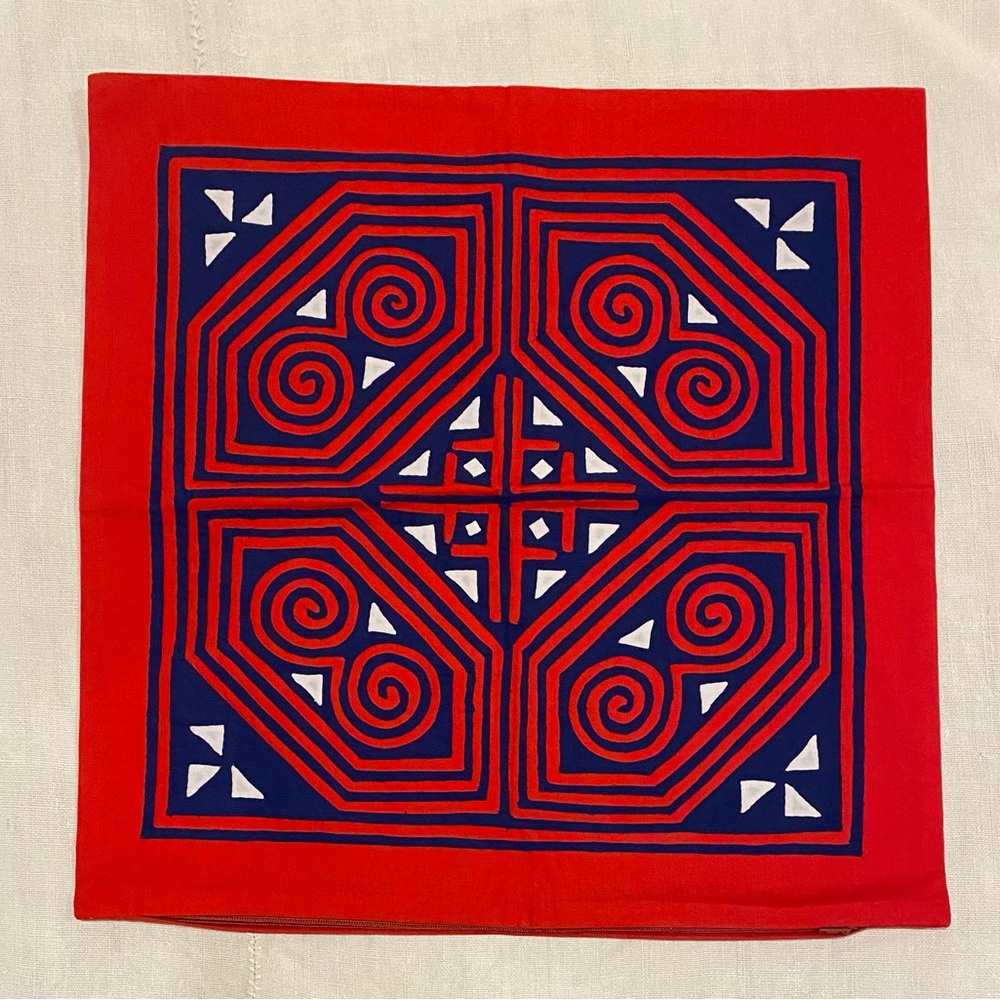 Vintage Hand Appliquéd Quilt pillow case w/ zipper Mola/Egyptian textile art